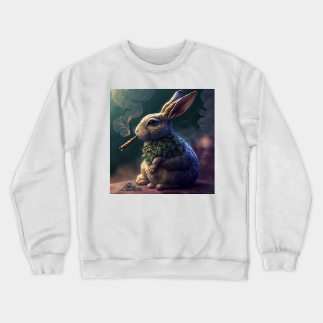 Rabbit smoking v2 Crewneck Sweatshirt by AiArtPerceived